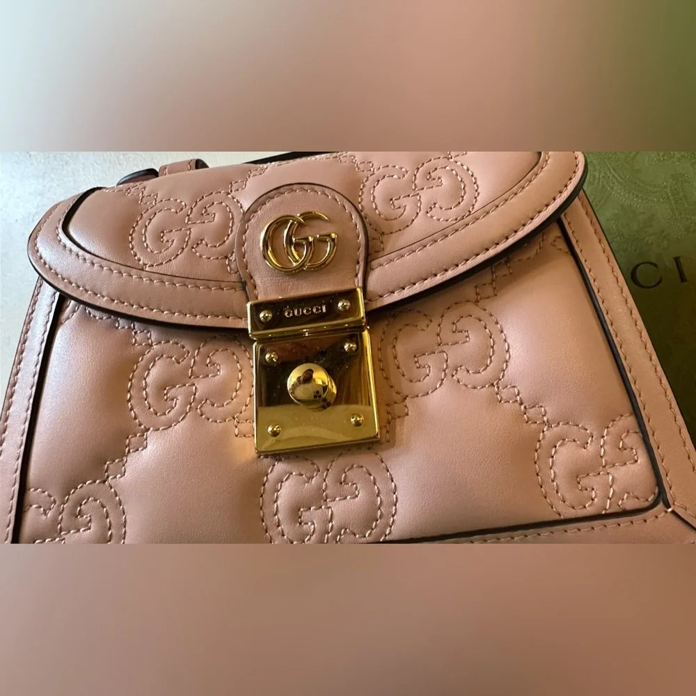 Gucci Matelassé PInk Small Top Handle Tote and Shoulder Bag New - Picture 8 of 11